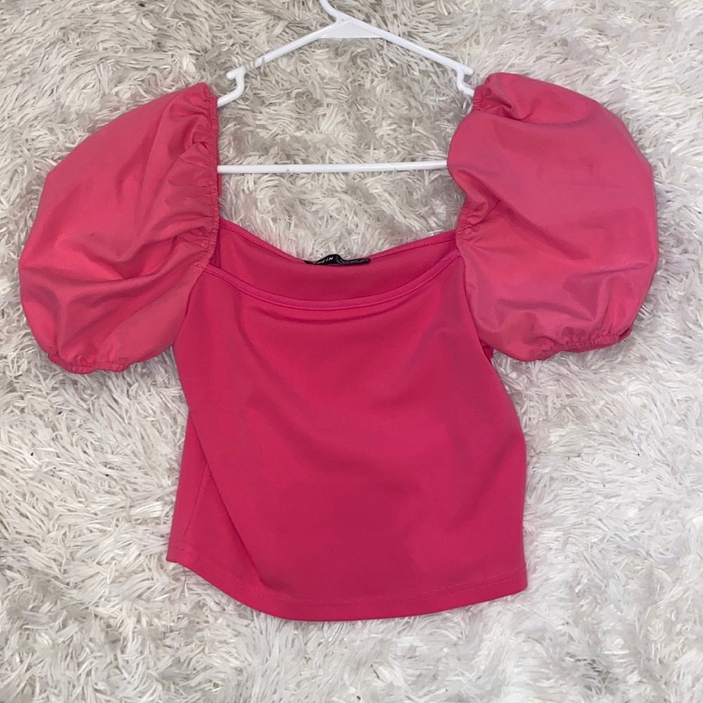 refract condition pink puff sleeve top